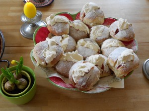 Cream and jam filled buns. 